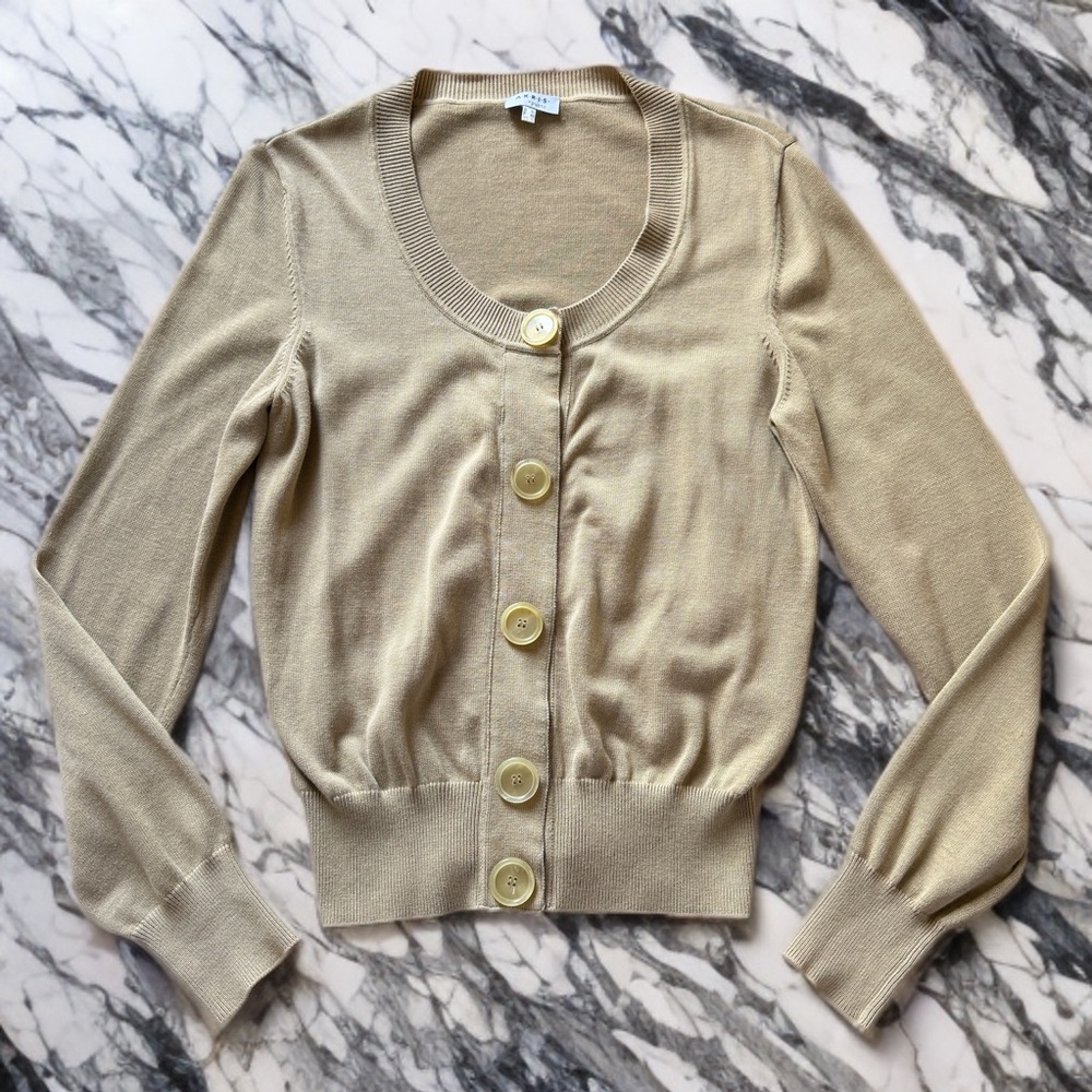 Akris Punto 100% Cotton Beige Cardigan – Women’s Size S | Quiet Luxury | Preppy
